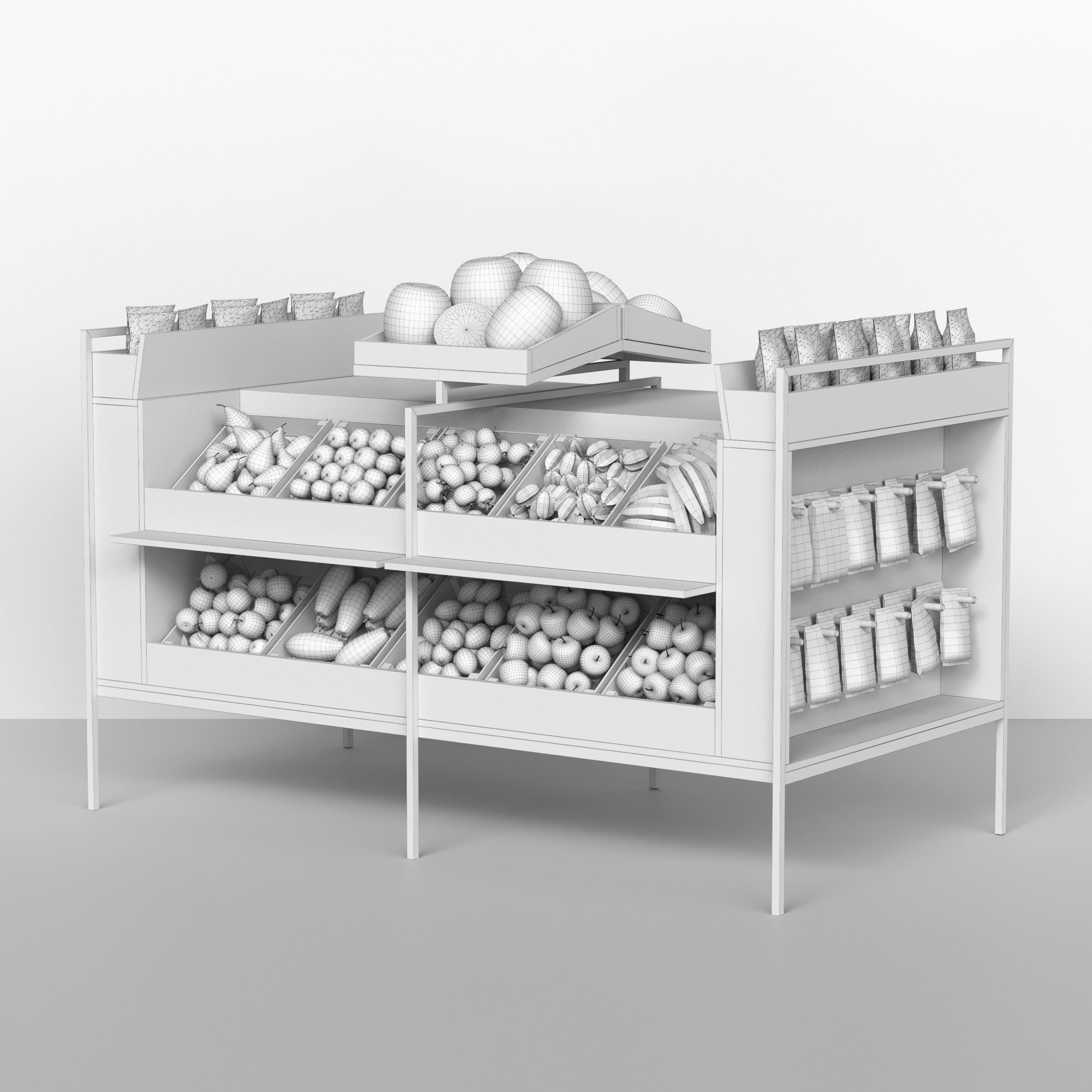Showcase with fruits and products Supermarket 3D model_1