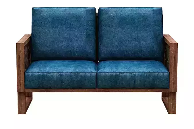 2 seater sofa with cusion and wood Low-poly 3D model