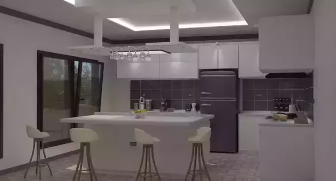 Kitchen modern with bar stools