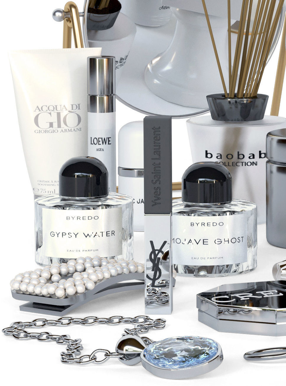 A set of cosmetics for make-up and bathroom 3D model_3