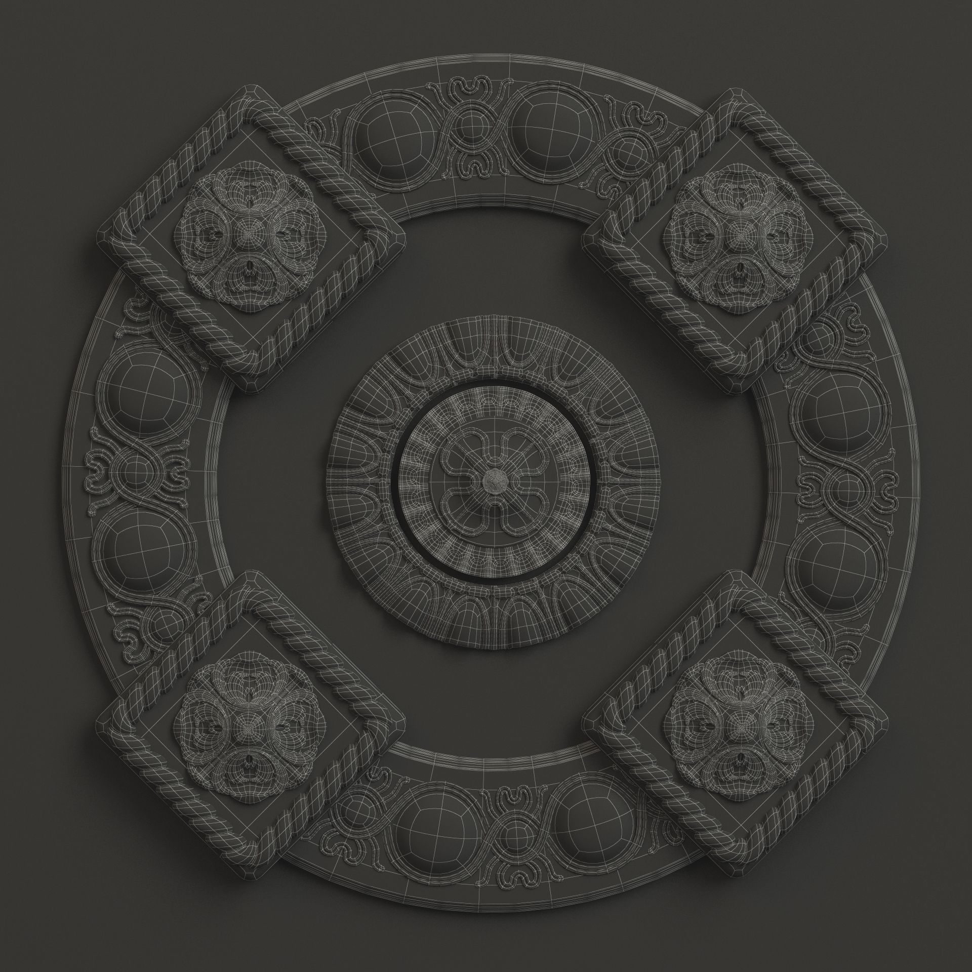 Rosette 2 decorative ceiling medallion 3D model_5