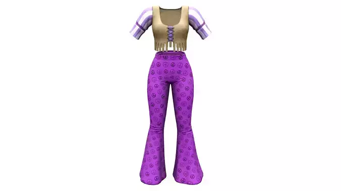 70s Hippie Boho Peace Outfit Low-poly 3D model