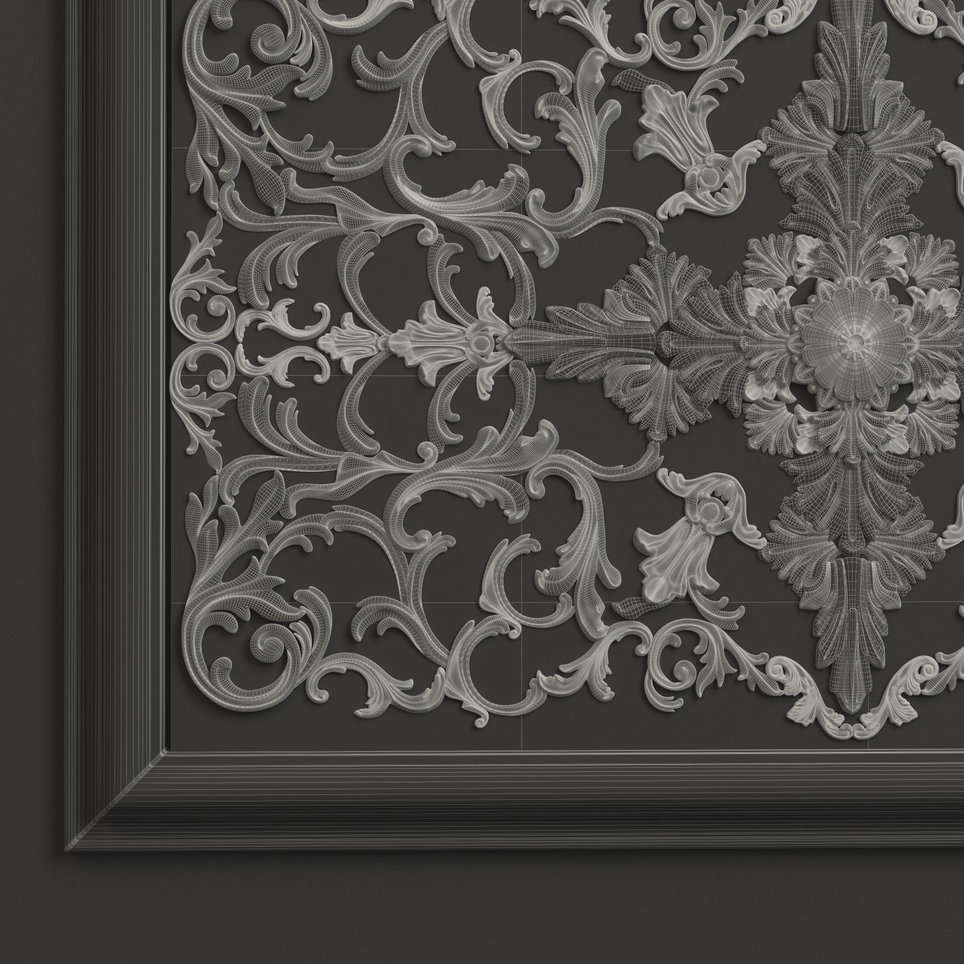 Rosette 4 ornate wall panel 3D model_3