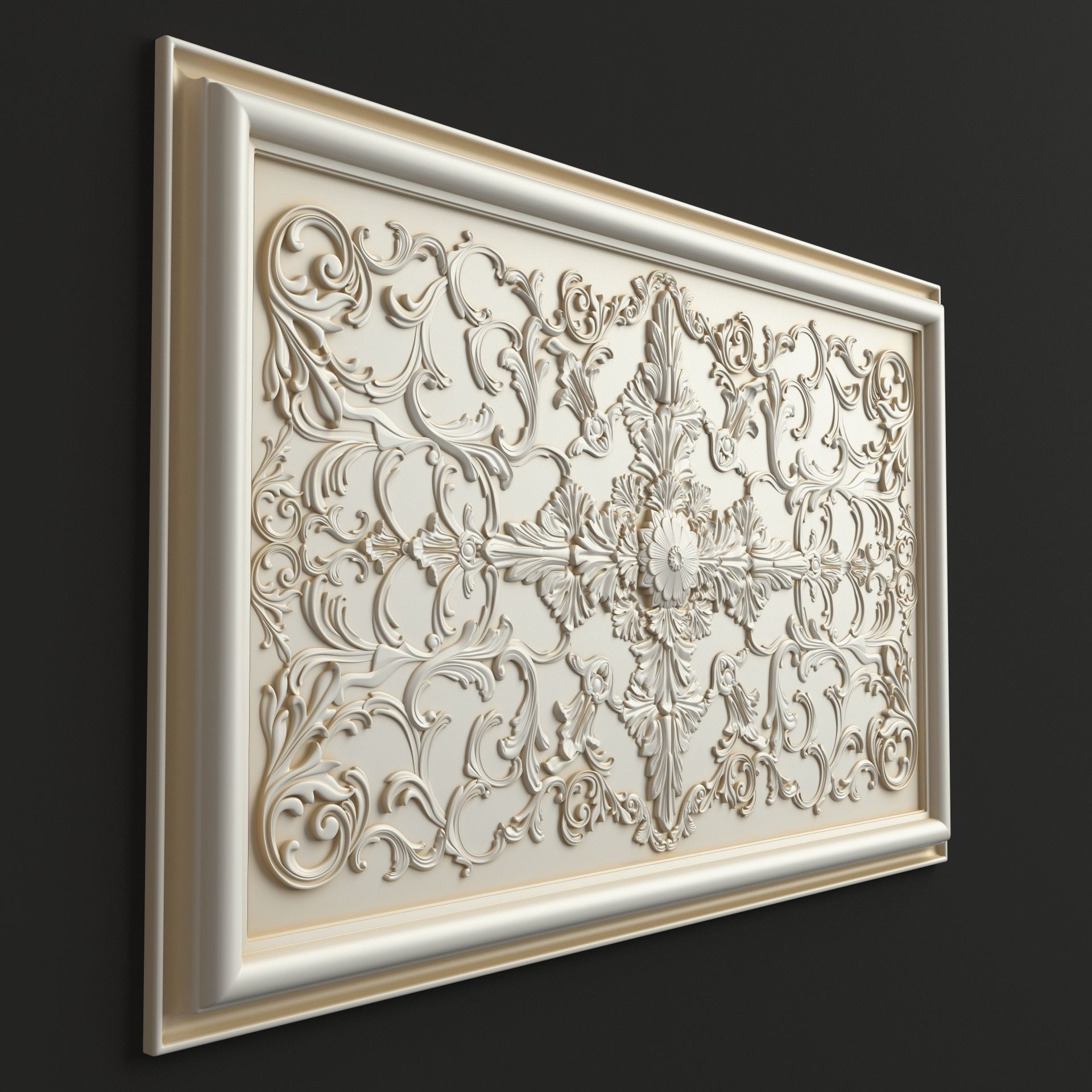 Rosette 4 ornate wall panel 3D model_1