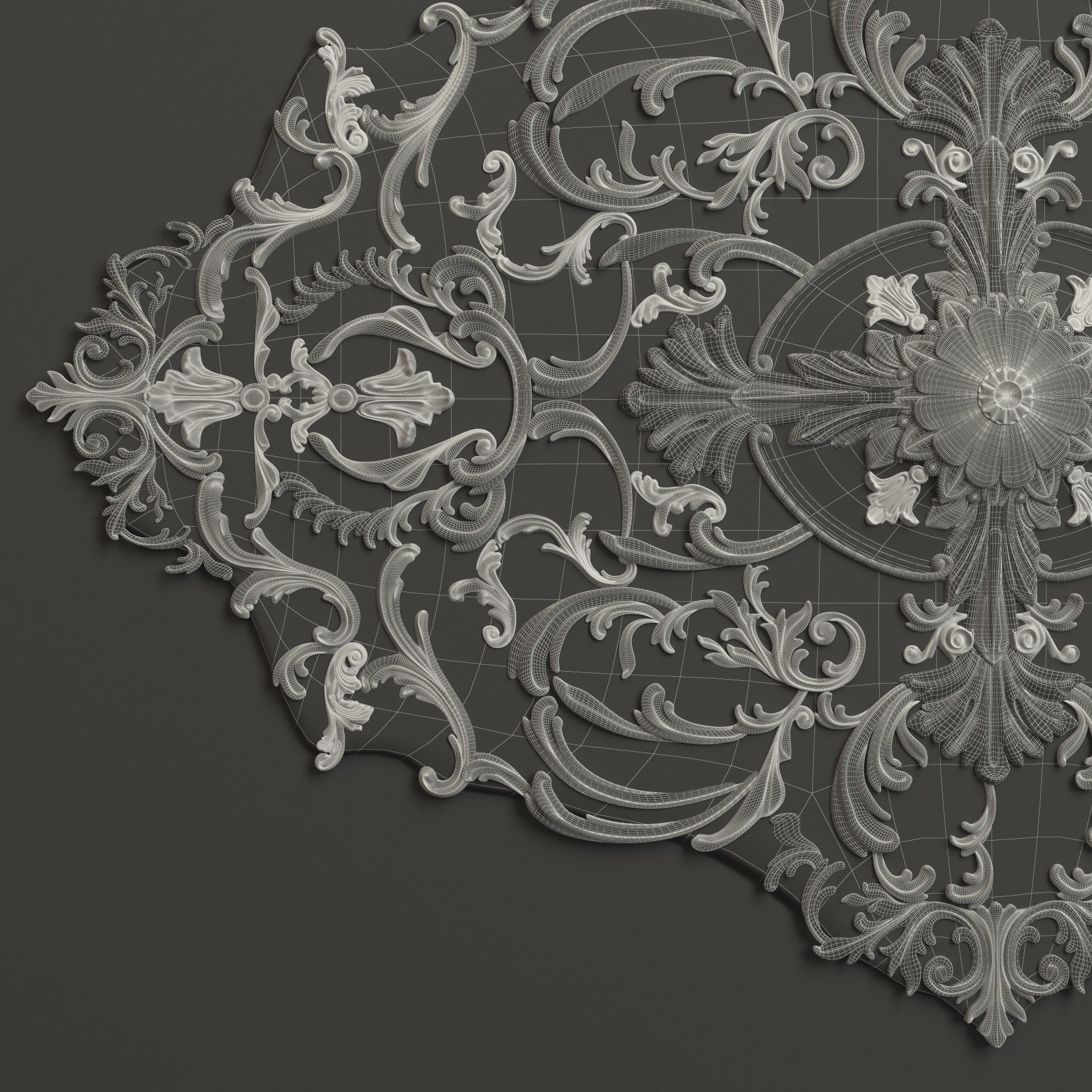Rosette 5 ornate ceiling medallion 3D model_3