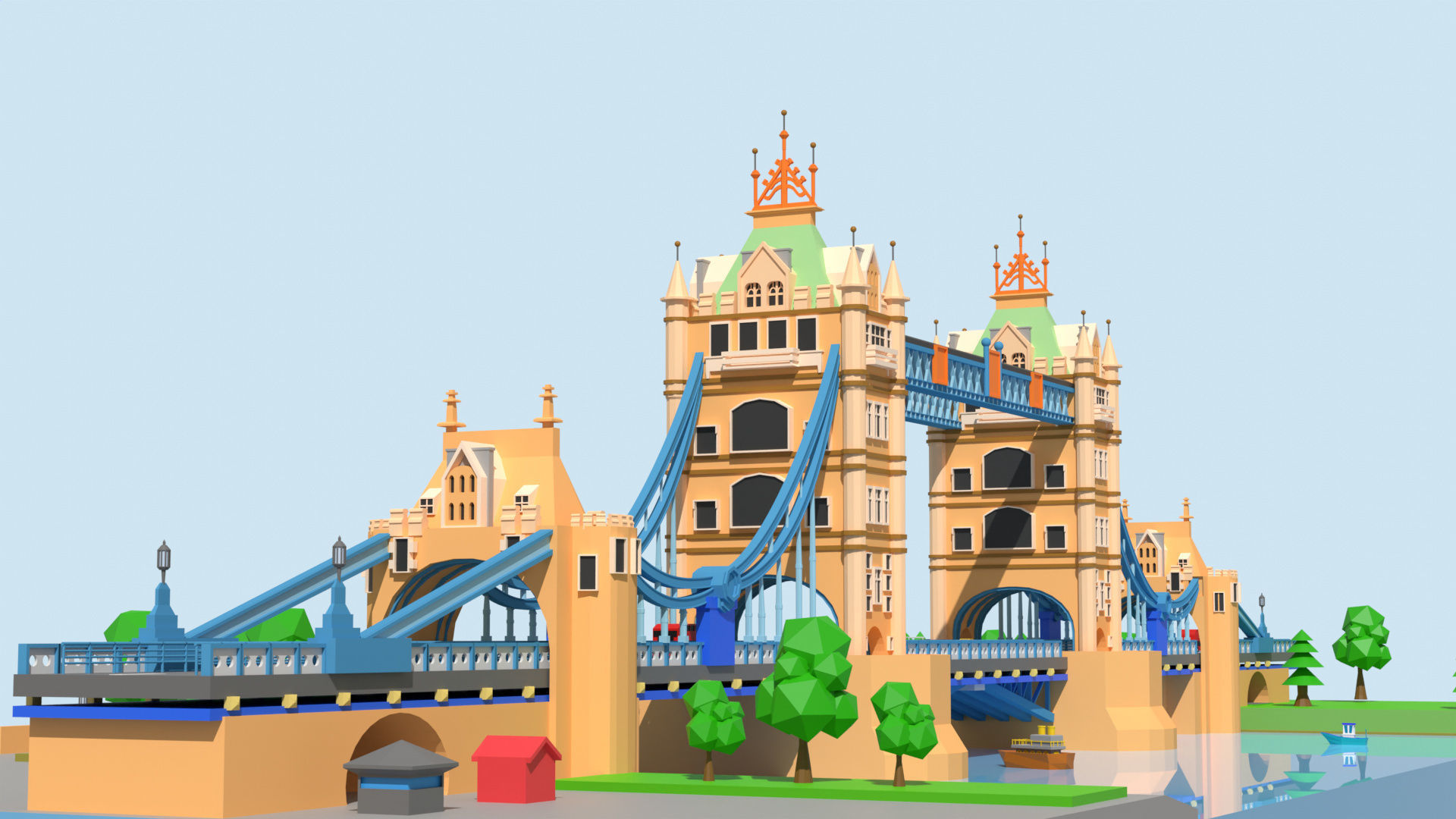 London - tower bridge Low-poly 3D model_6