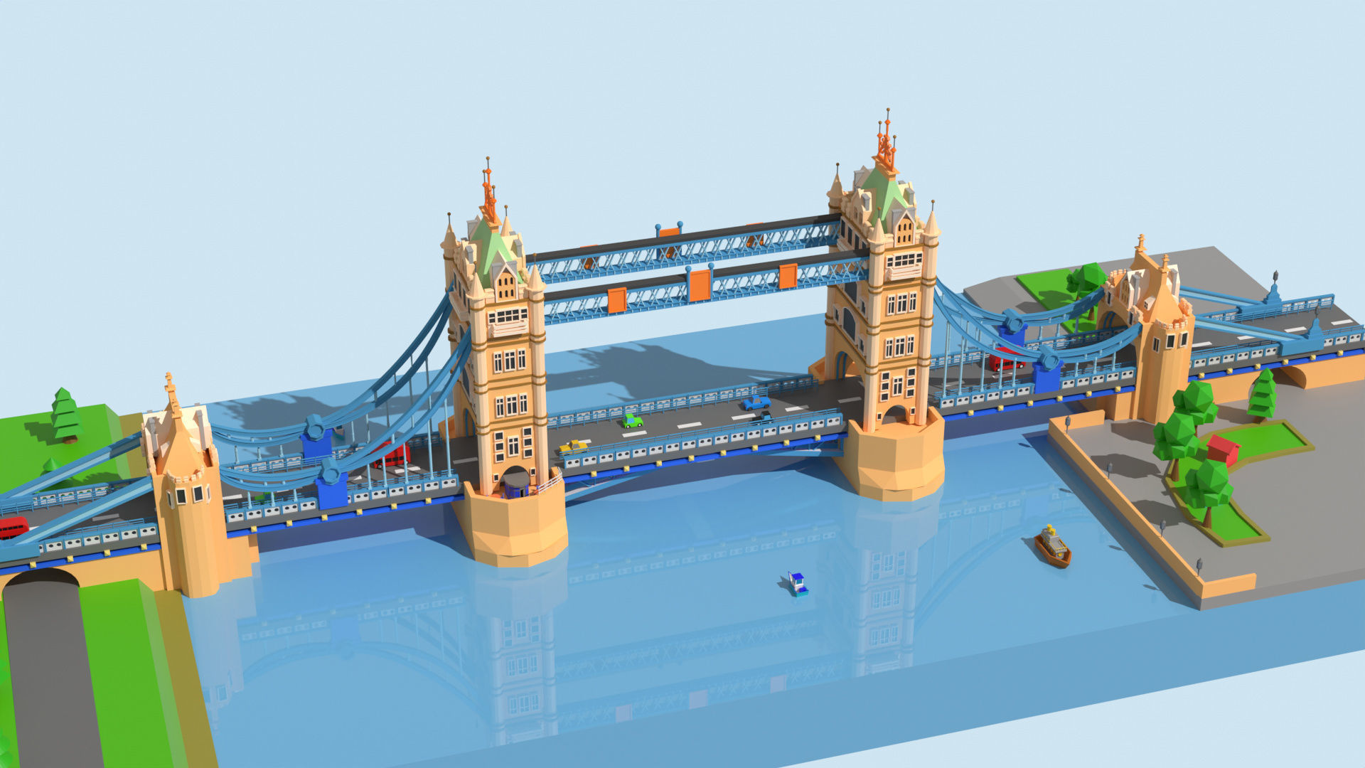 London - tower bridge Low-poly 3D model_3