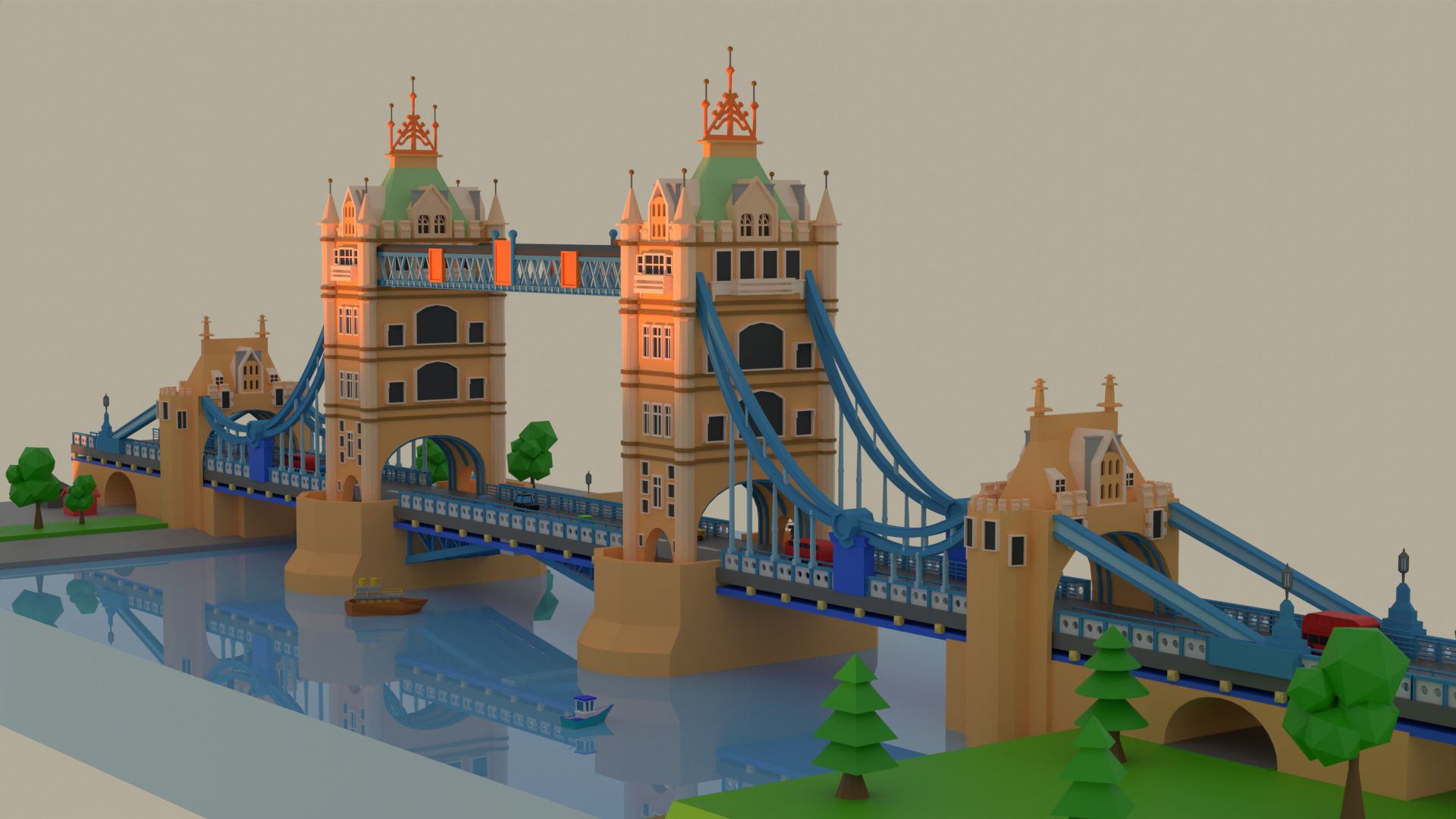 London - tower bridge Low-poly 3D model_8