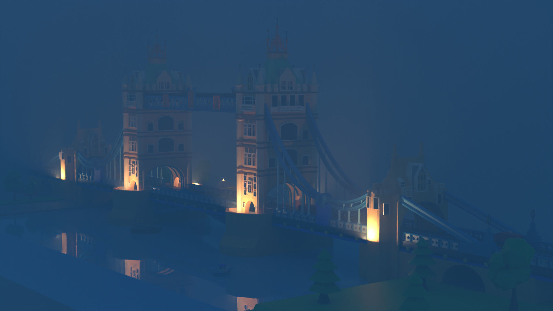 London - tower bridge Low-poly 3D model_9