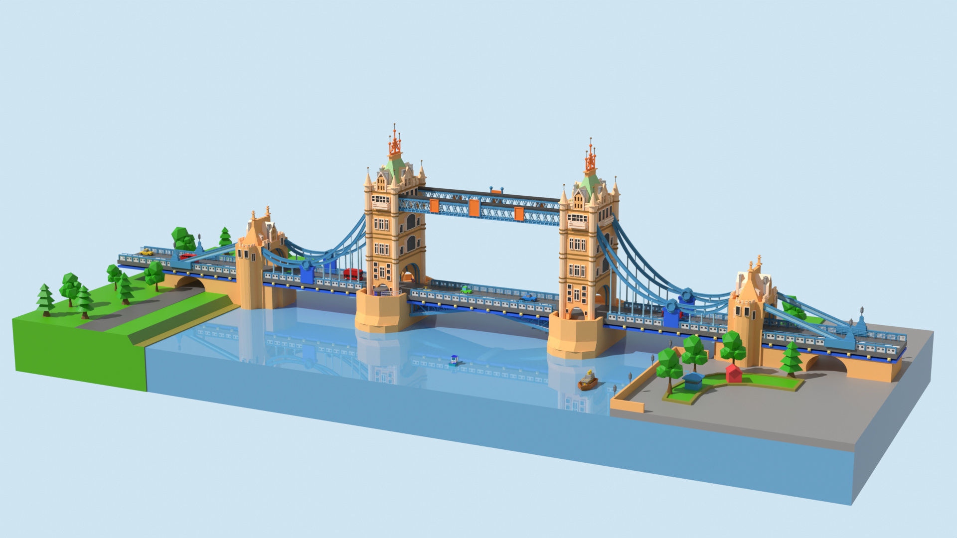 London - tower bridge Low-poly 3D model_1
