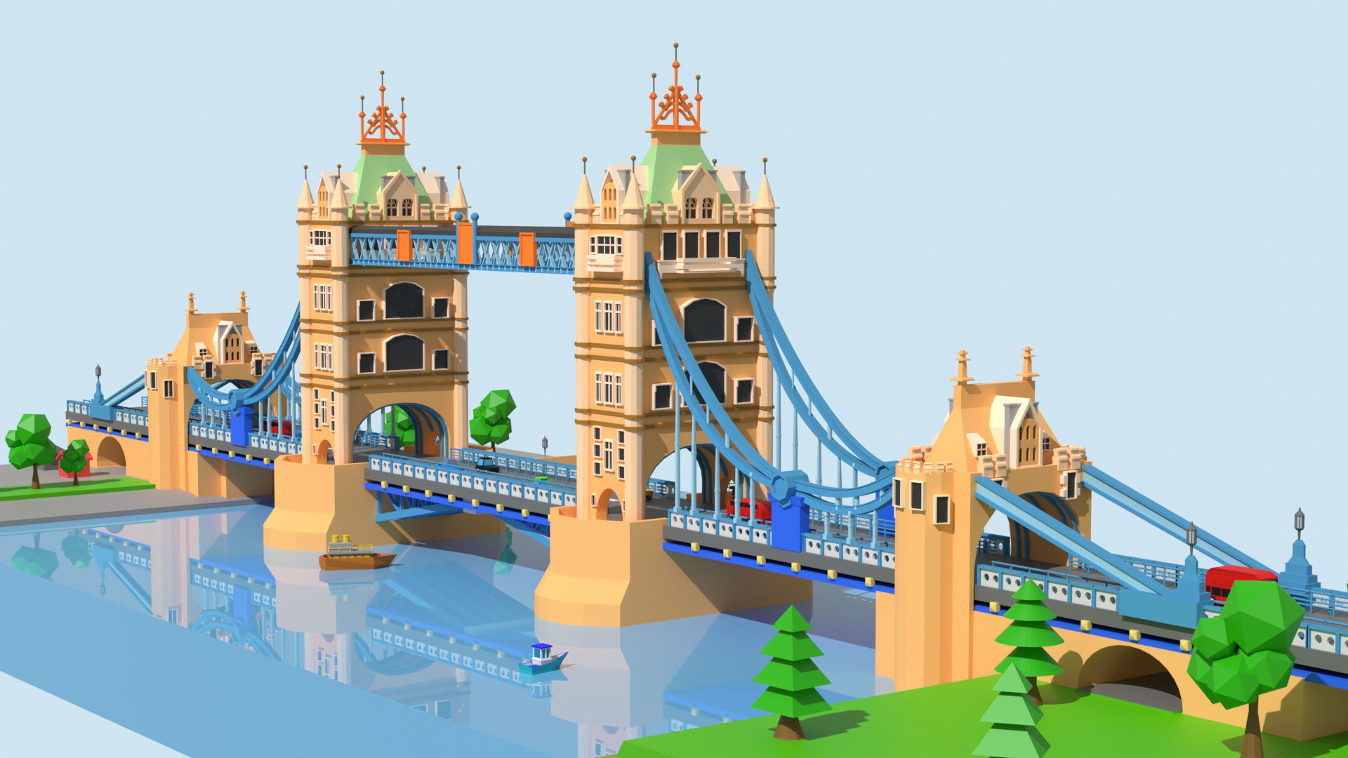 London - tower bridge Low-poly 3D model_7