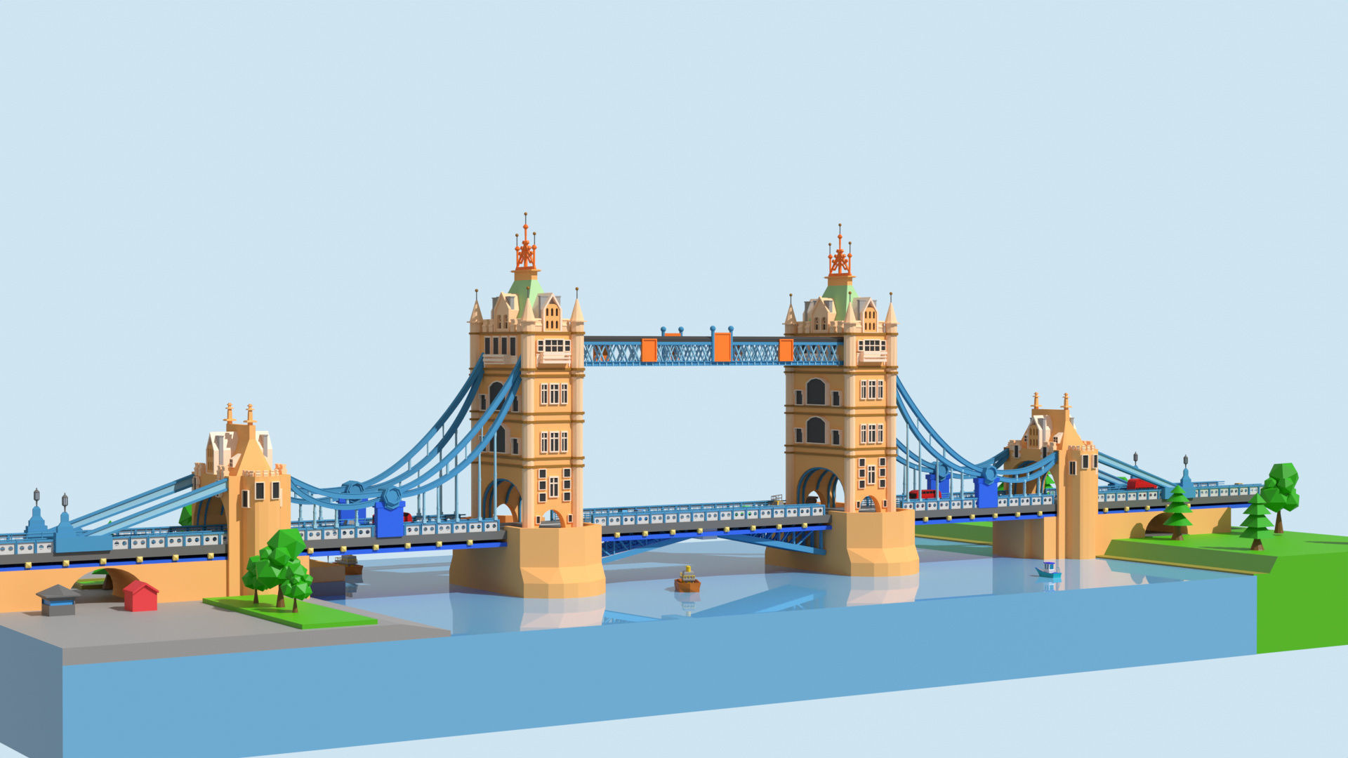 London - tower bridge Low-poly 3D model_2