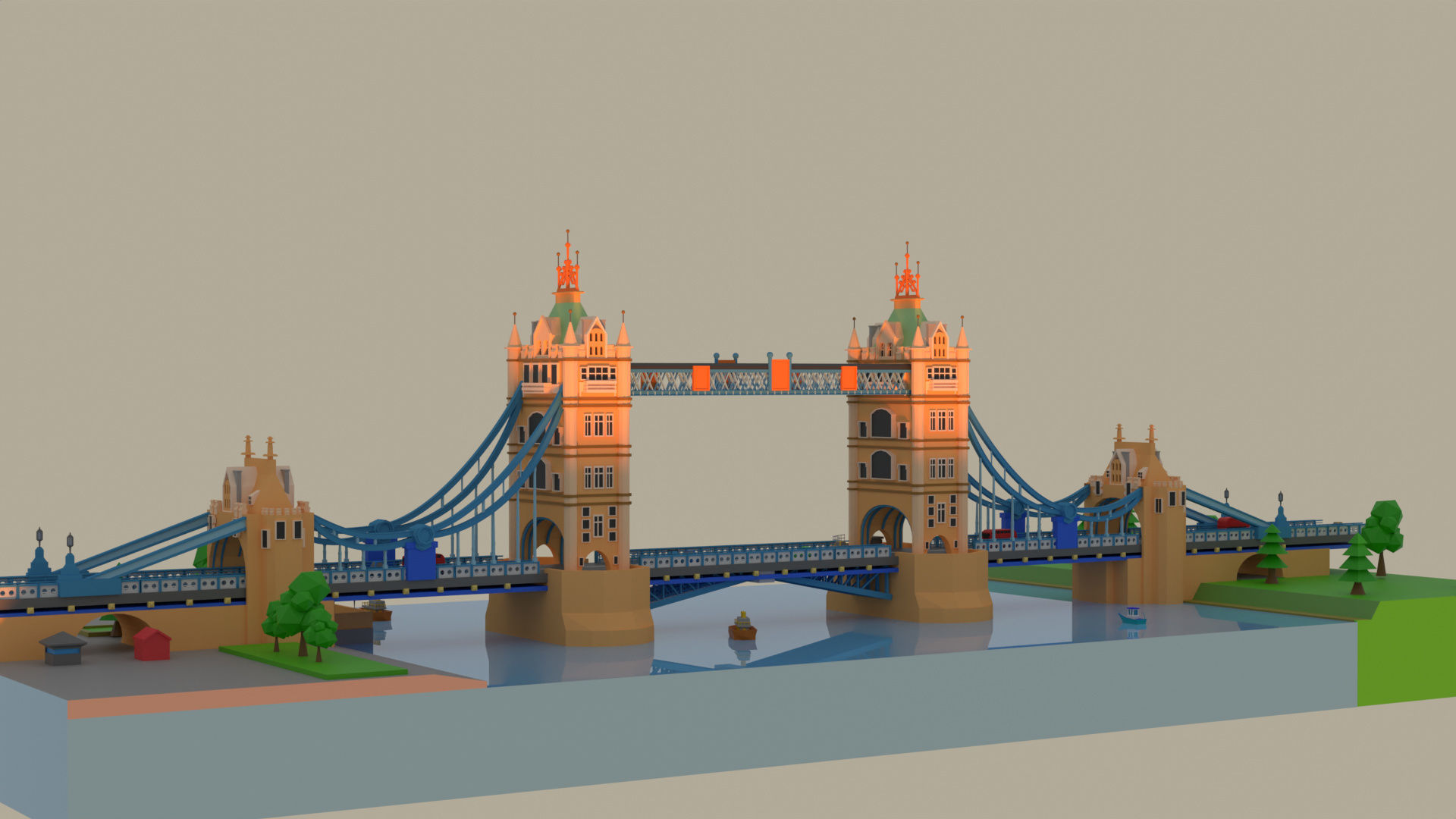 London - tower bridge Low-poly 3D model_4