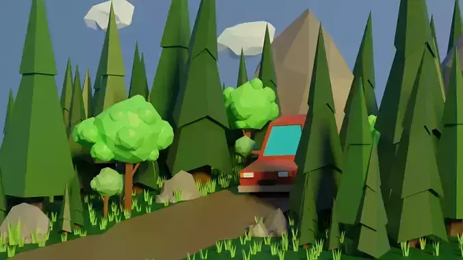 Low Poly Car and Forest