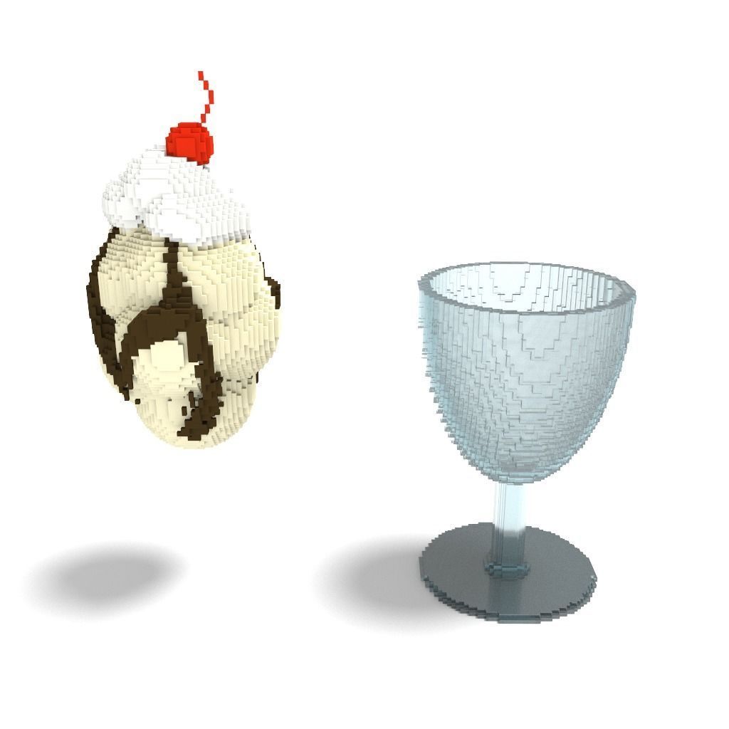 Voxel Cold Ice Cream Sundae Dessert in Parfait Glass 3D model_4