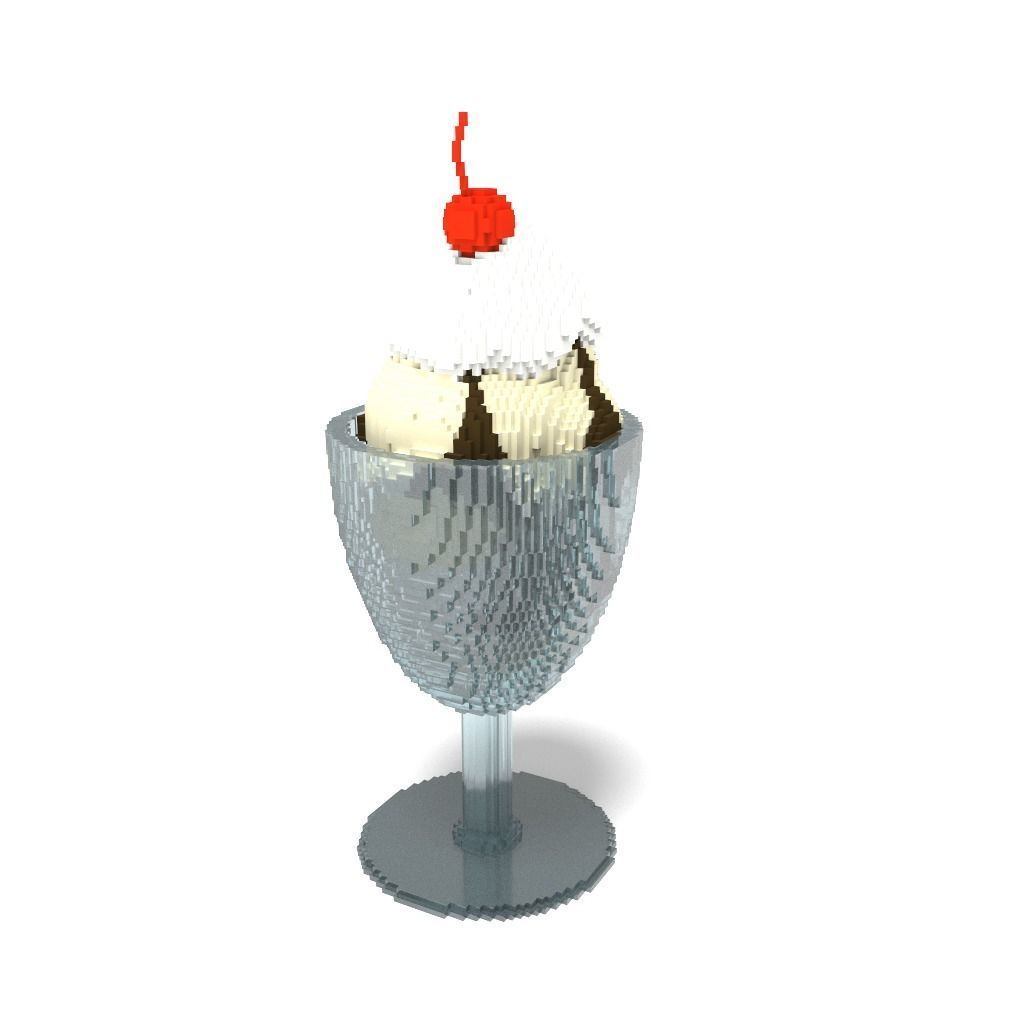 Voxel Cold Ice Cream Sundae Dessert in Parfait Glass 3D model_1