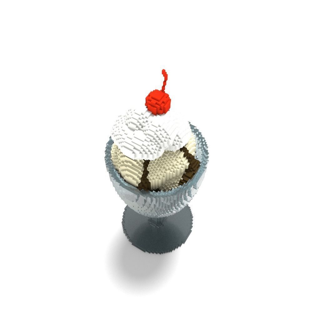 Voxel Cold Ice Cream Sundae Dessert in Parfait Glass 3D model_3