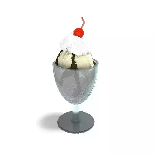 Voxel Cold Ice Cream Sundae Dessert in Parfait Glass 3D model
