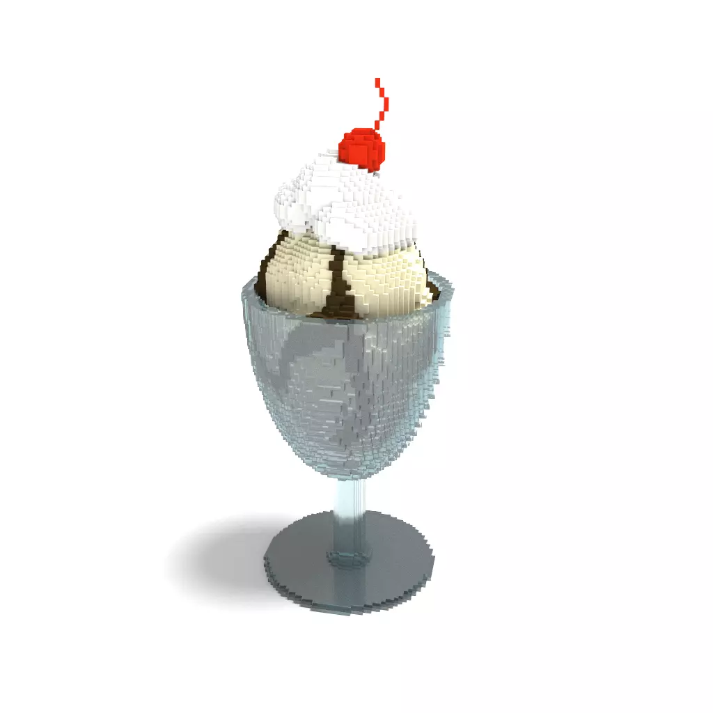 Voxel Cold Ice Cream Sundae Dessert in Parfait Glass 3D model_0