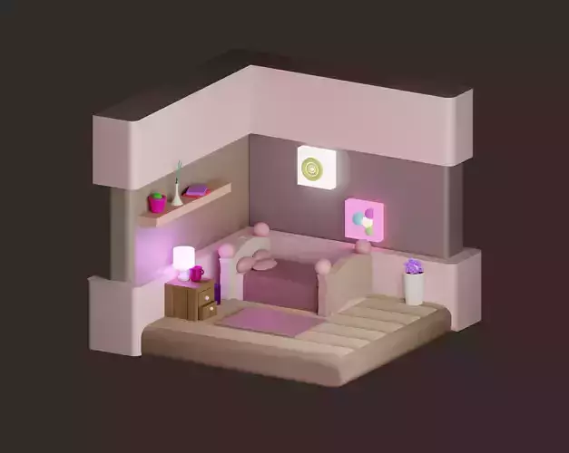 Isometric Cute Bedroom 3D 