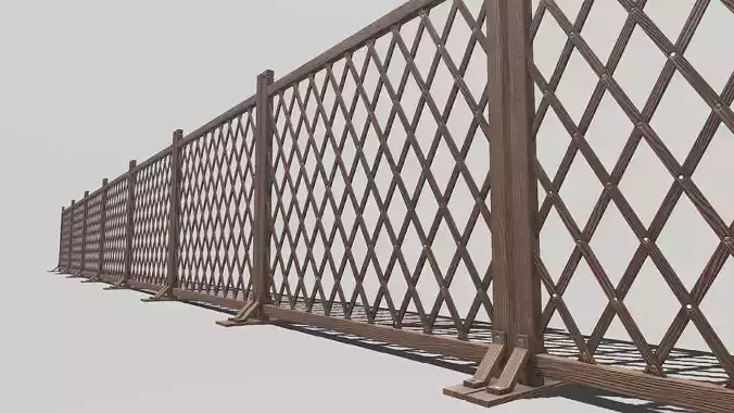 Modular Wooden Fence 2 Low-poly 3D model