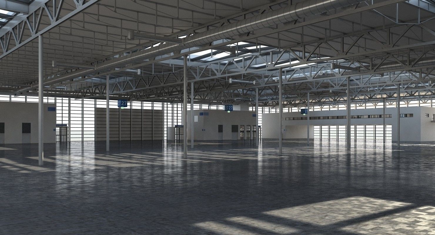 Warehouse 8 industrial building with roof 3D model_2