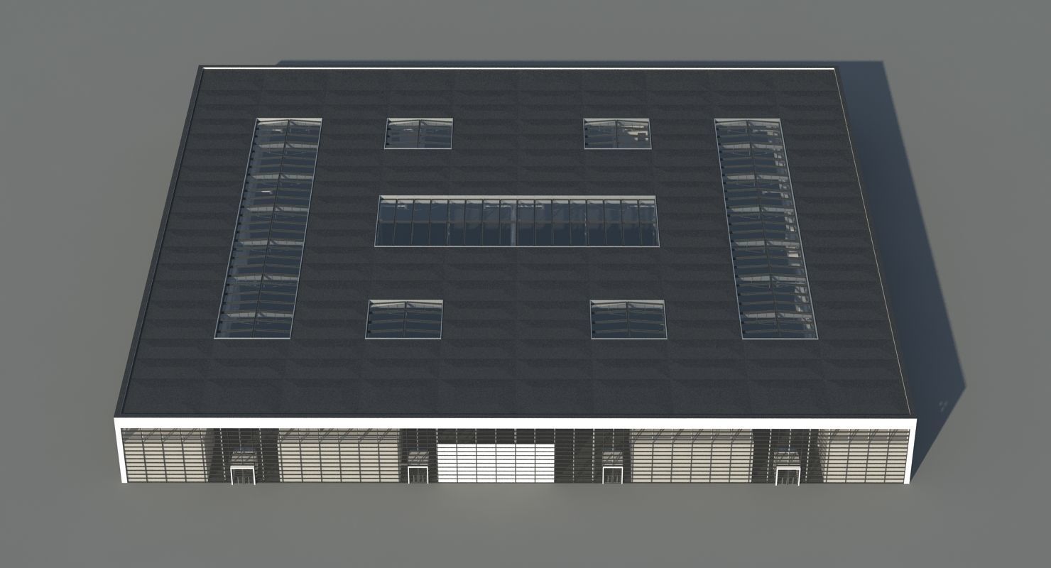 Warehouse 8 industrial building with roof 3D model_6