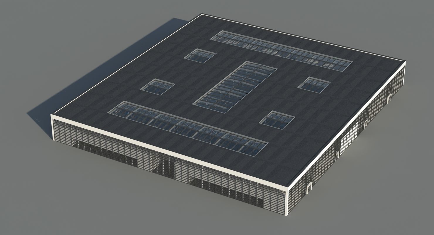 Warehouse 8 industrial building with roof 3D model_7