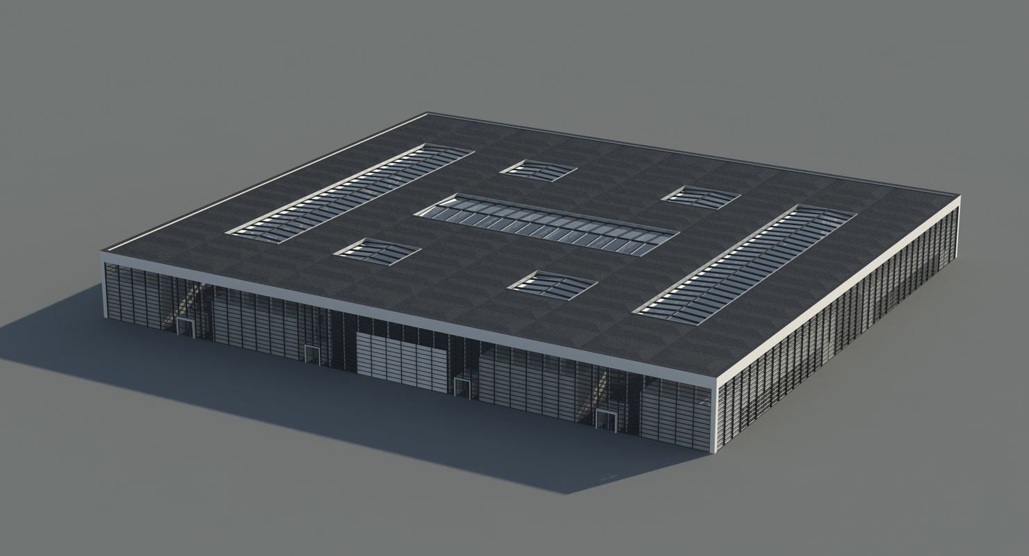Warehouse 8 industrial building with roof 3D model_8