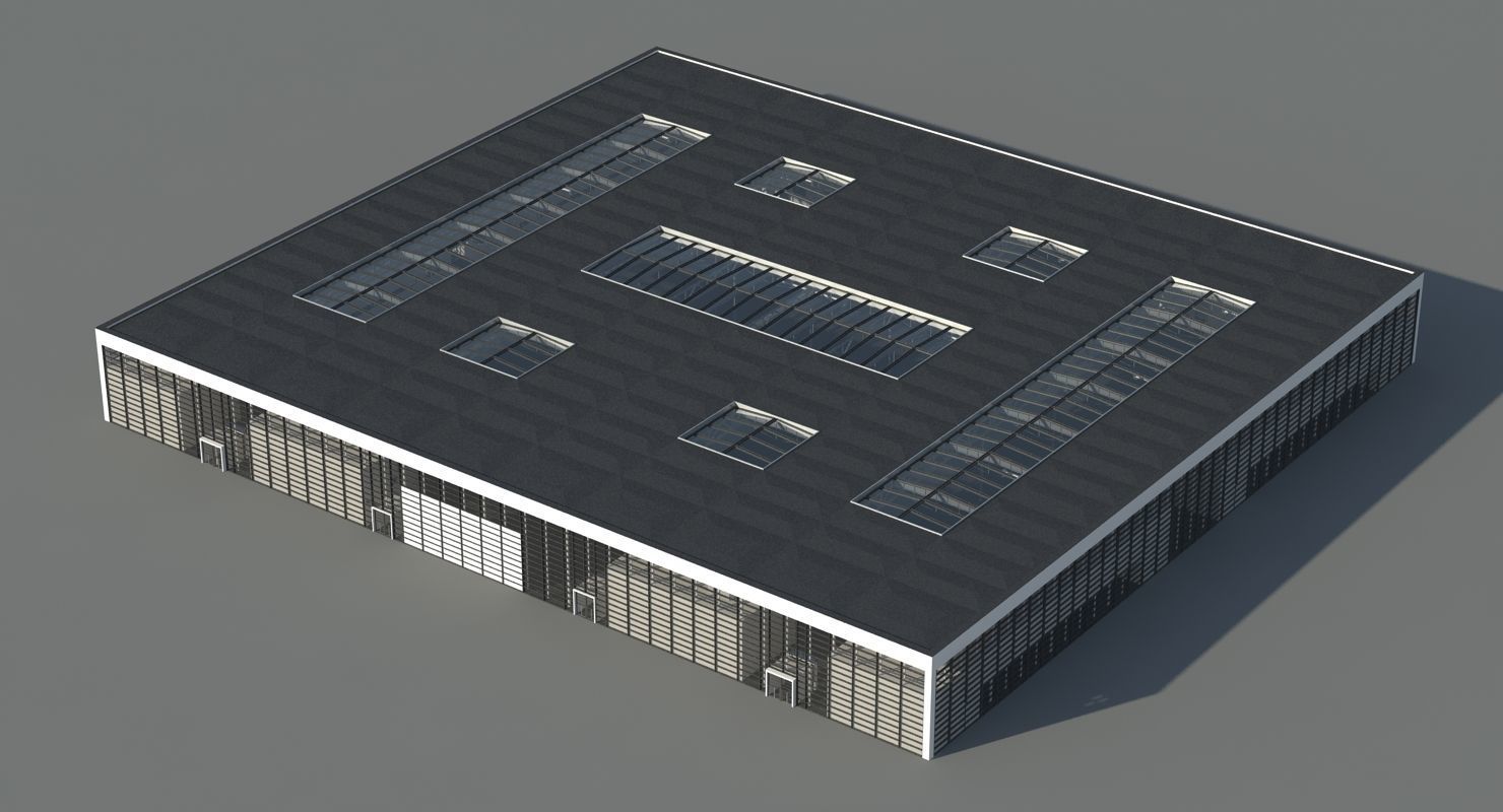 Warehouse 8 industrial building with roof 3D model_1