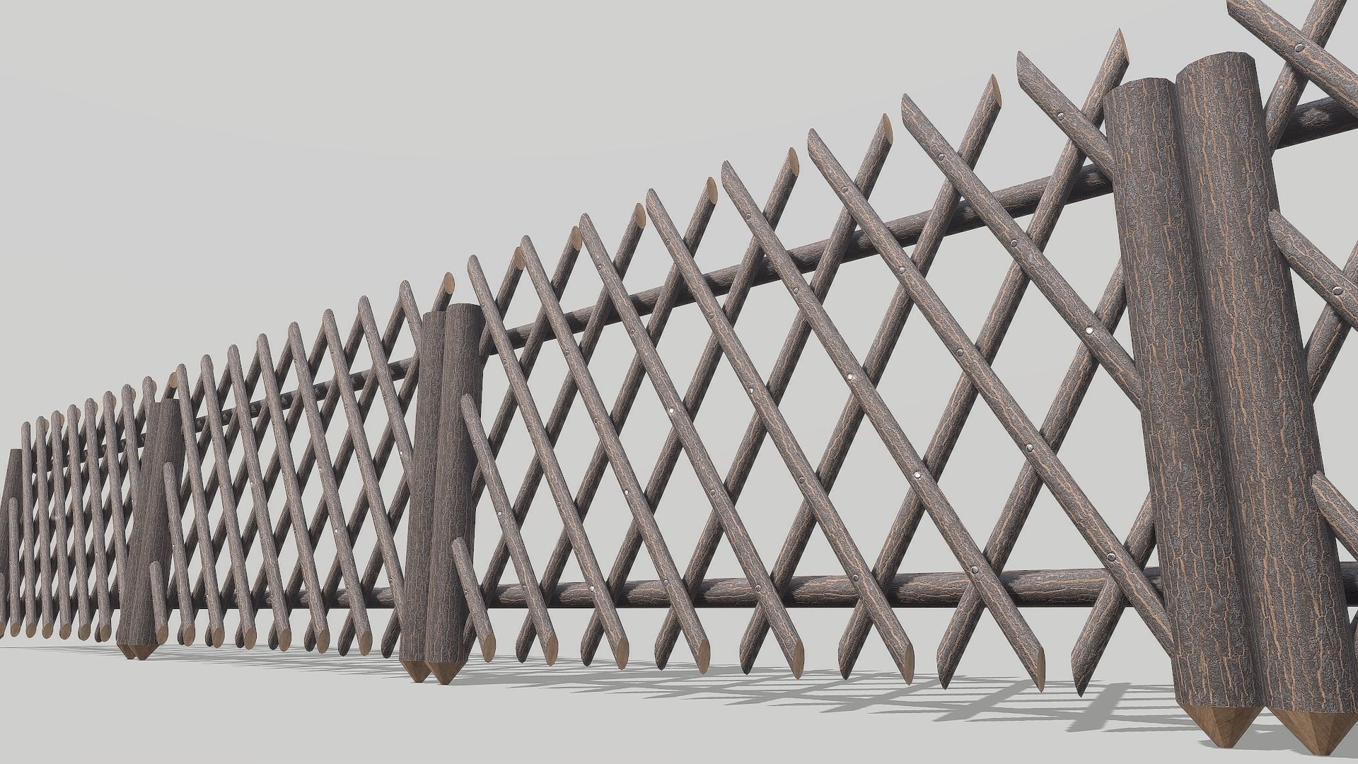 Modular Wooden Fence 3 Low-poly 3D model_4