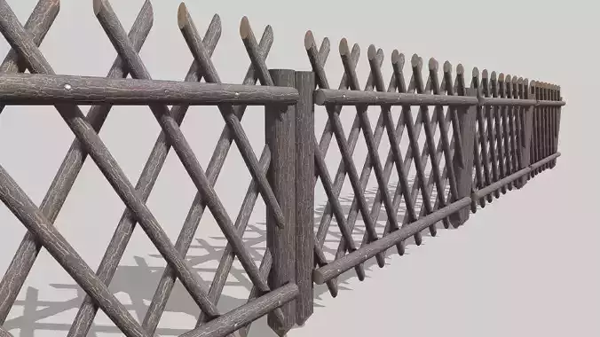 Modular Wooden Fence 3  Low-poly 3D model