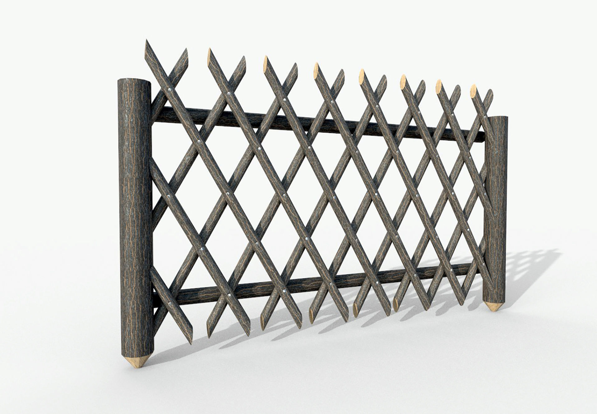 Modular Wooden Fence 3 Low-poly 3D model_5
