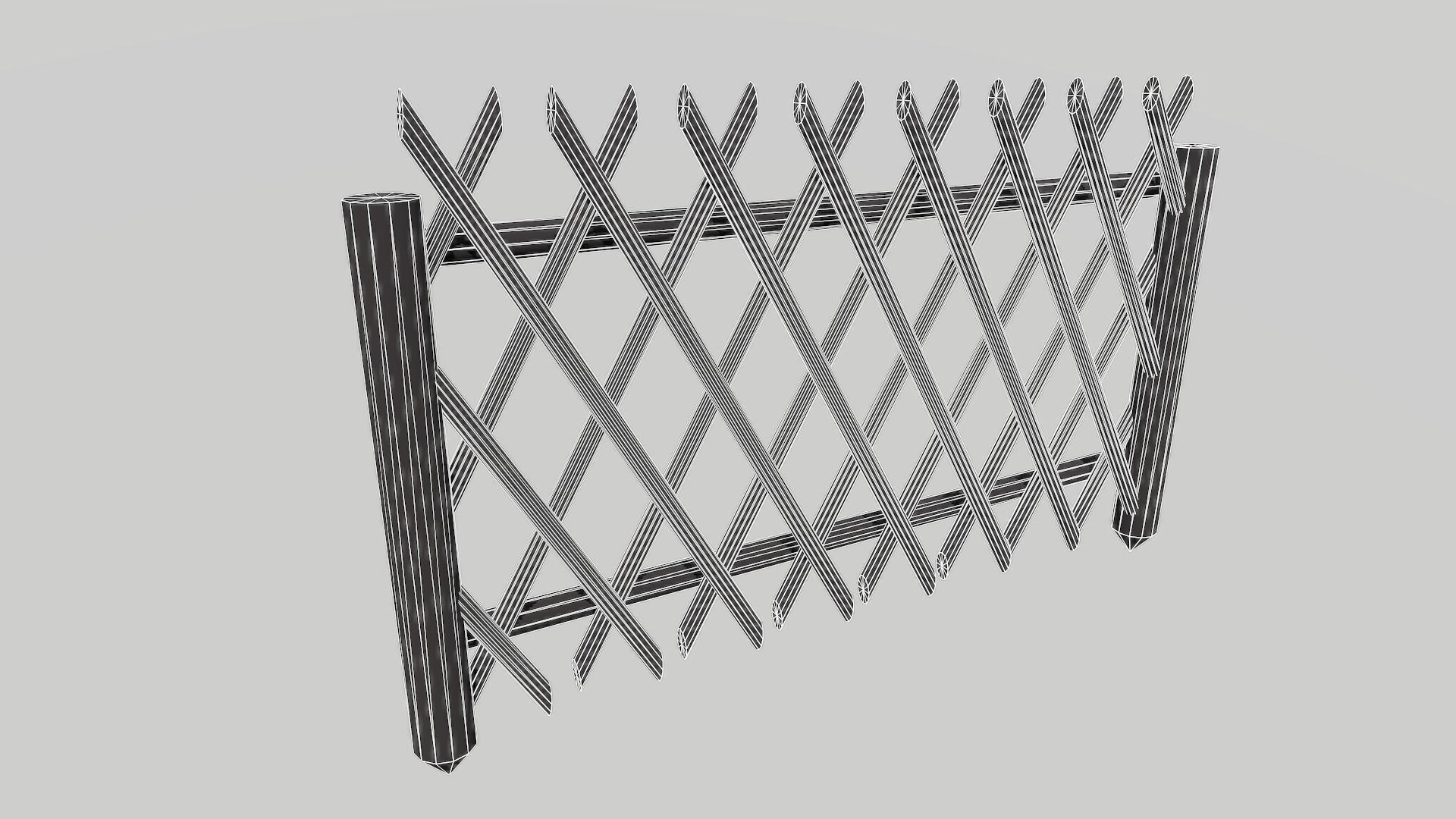 Modular Wooden Fence 3 Low-poly 3D model_7