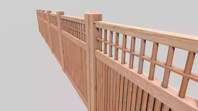 Modular Wooden Fence 4 Low-poly 3D model