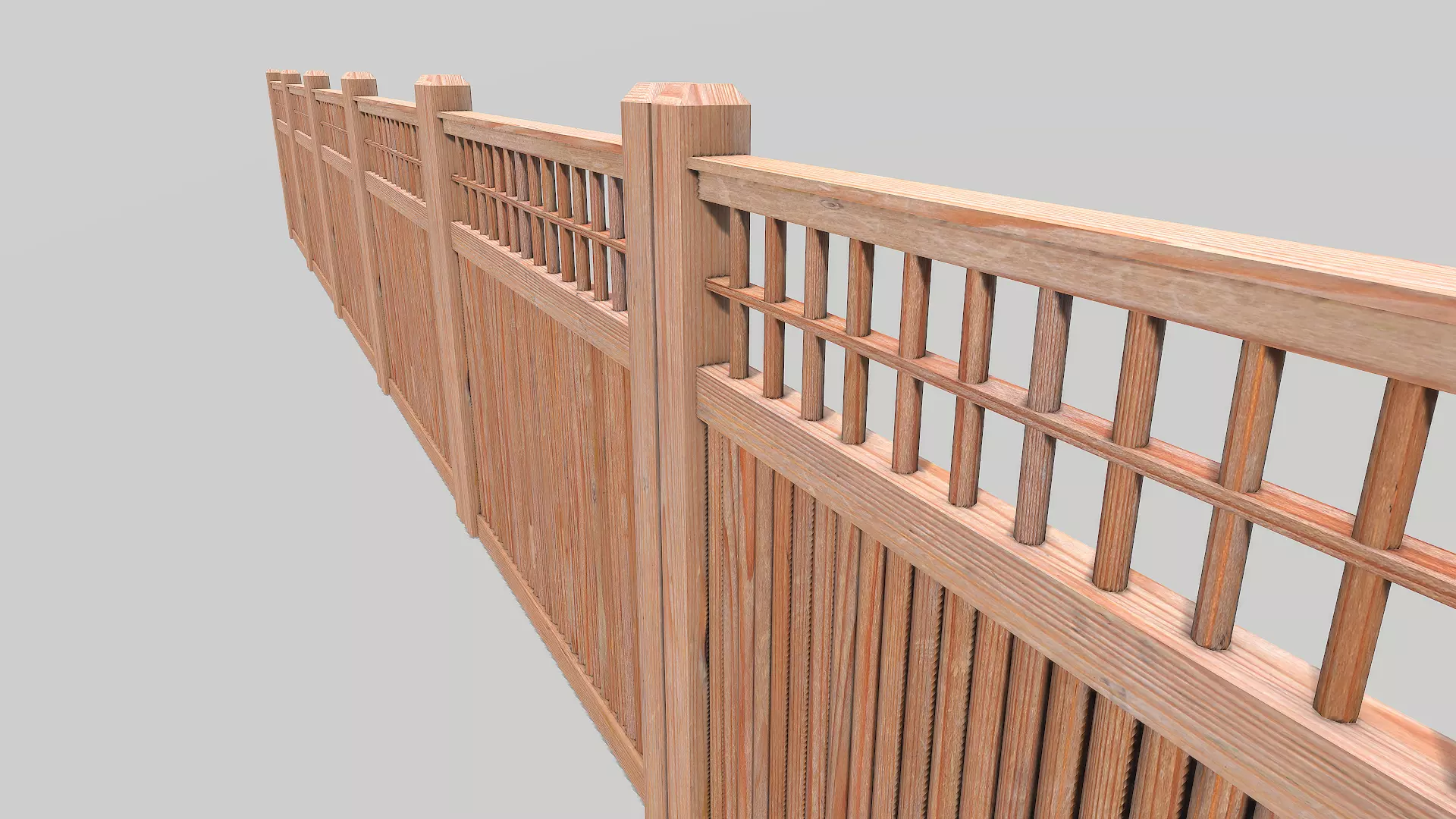 Modular Wooden Fence 4 Low-poly 3D model_0