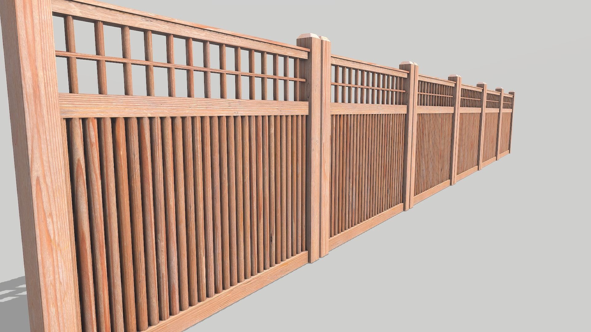 Modular Wooden Fence 4 Low-poly 3D model_6
