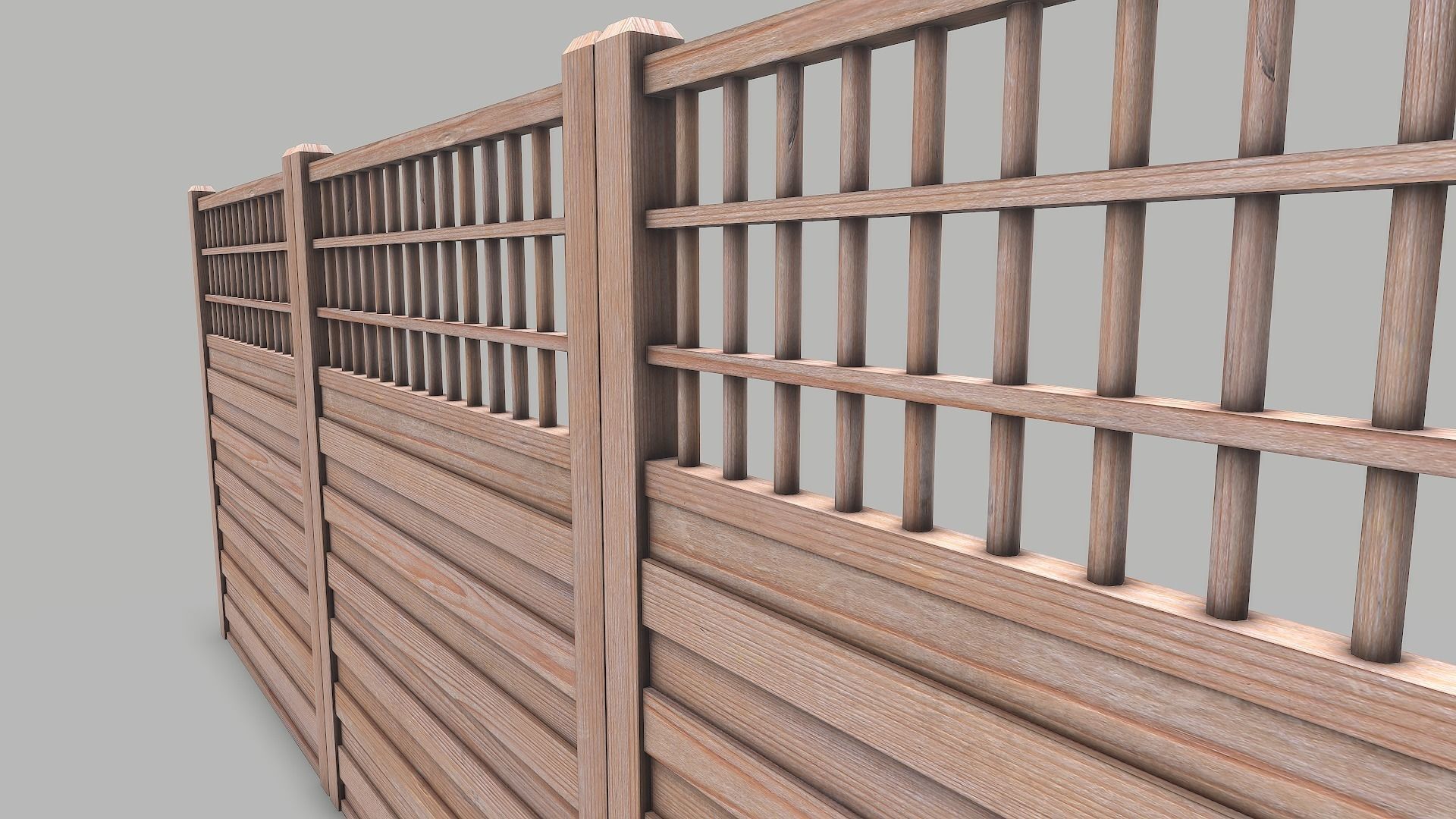 Modular Wooden Fence 5 Low-poly 3D model_4