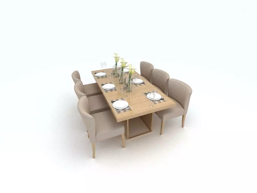 table dining with chairs 3D model_0