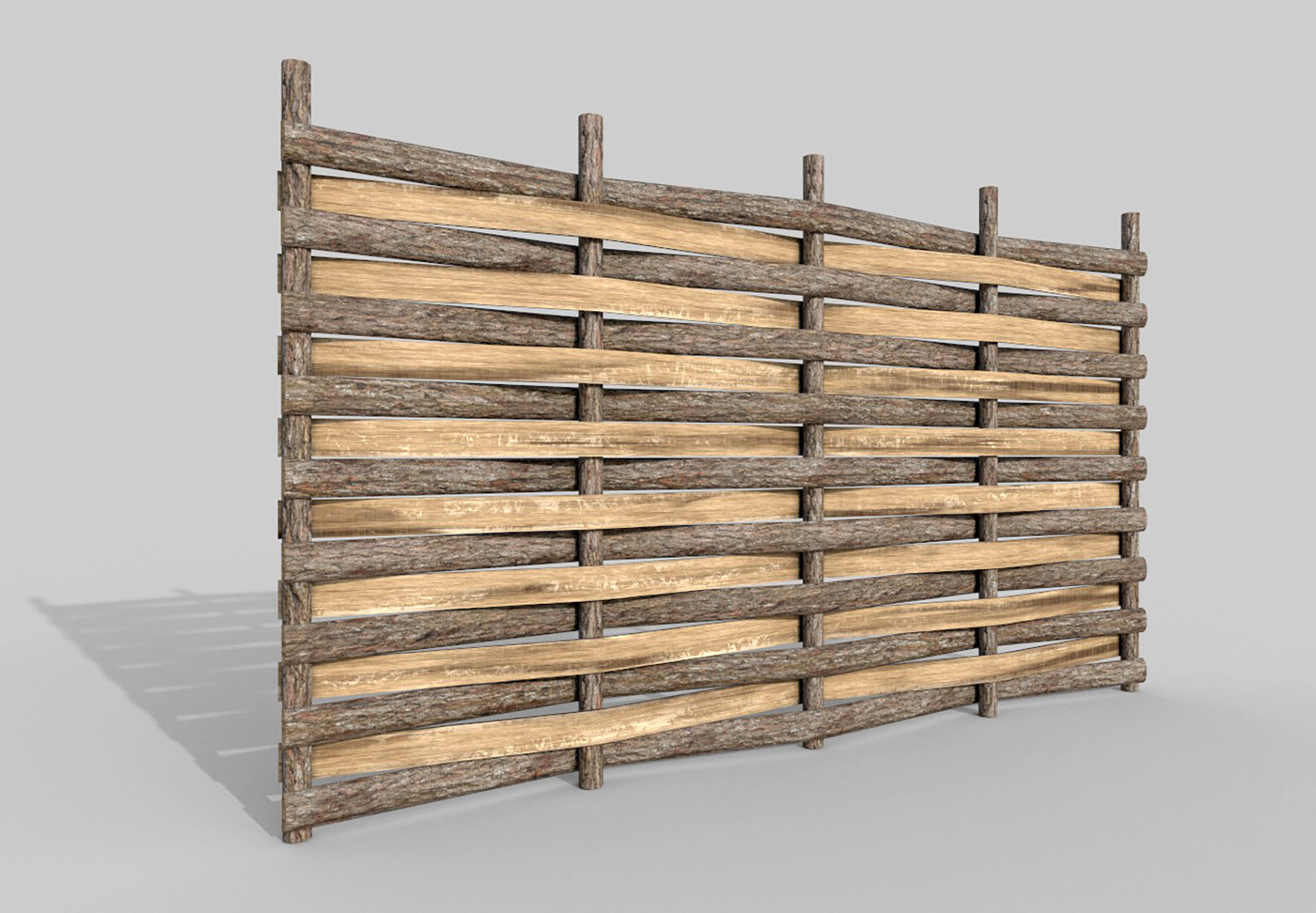 Modular Wooden Fence 6 Low-poly 3D model_5