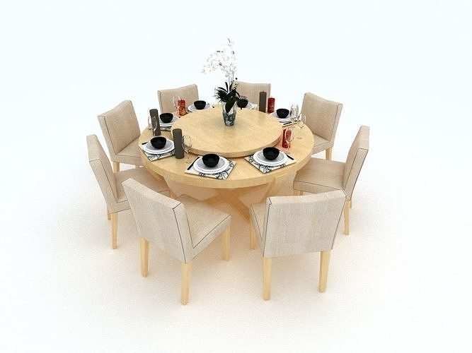 table round dining with chairs 3D model