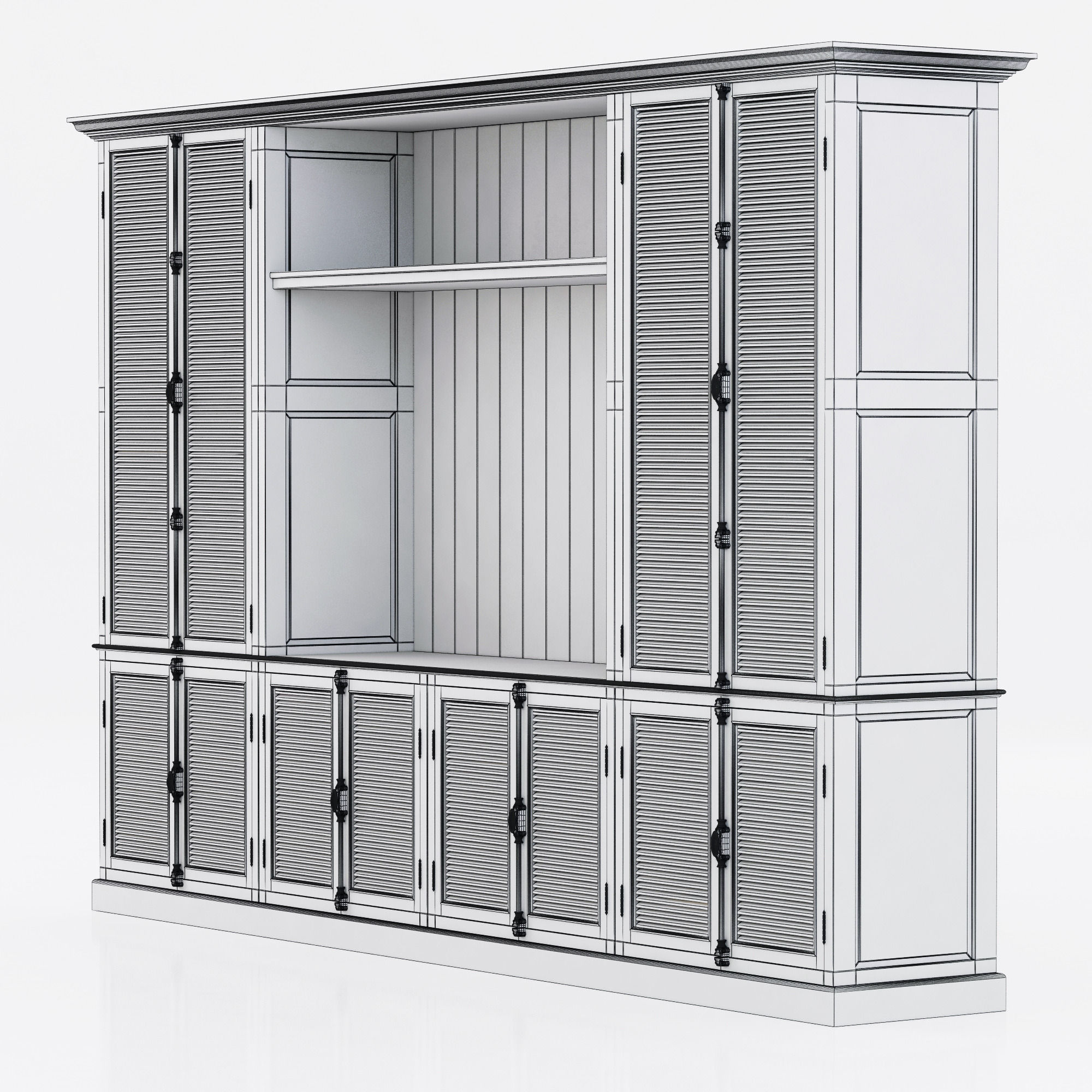 Restoration Hardware Shutter Closed Wood Media System 3D model_5