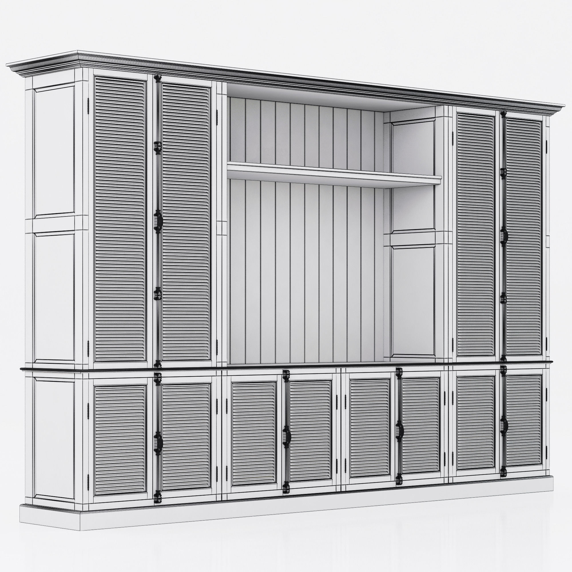 Restoration Hardware Shutter Closed Wood Media System 3D model_8