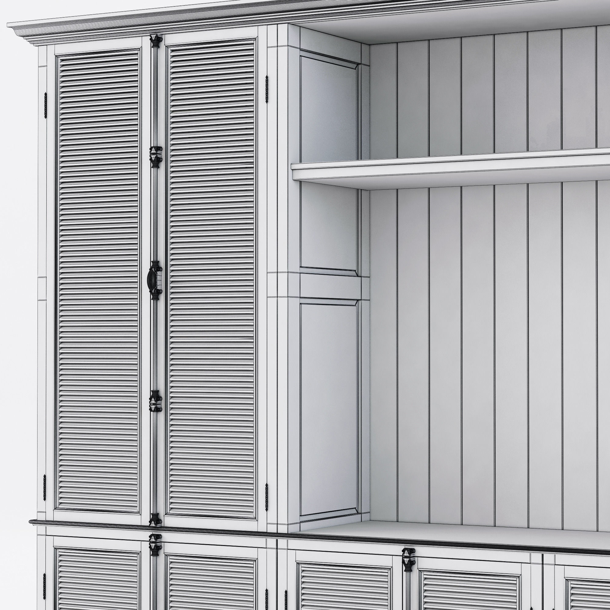 Restoration Hardware Shutter Closed Wood Media System 3D model_13