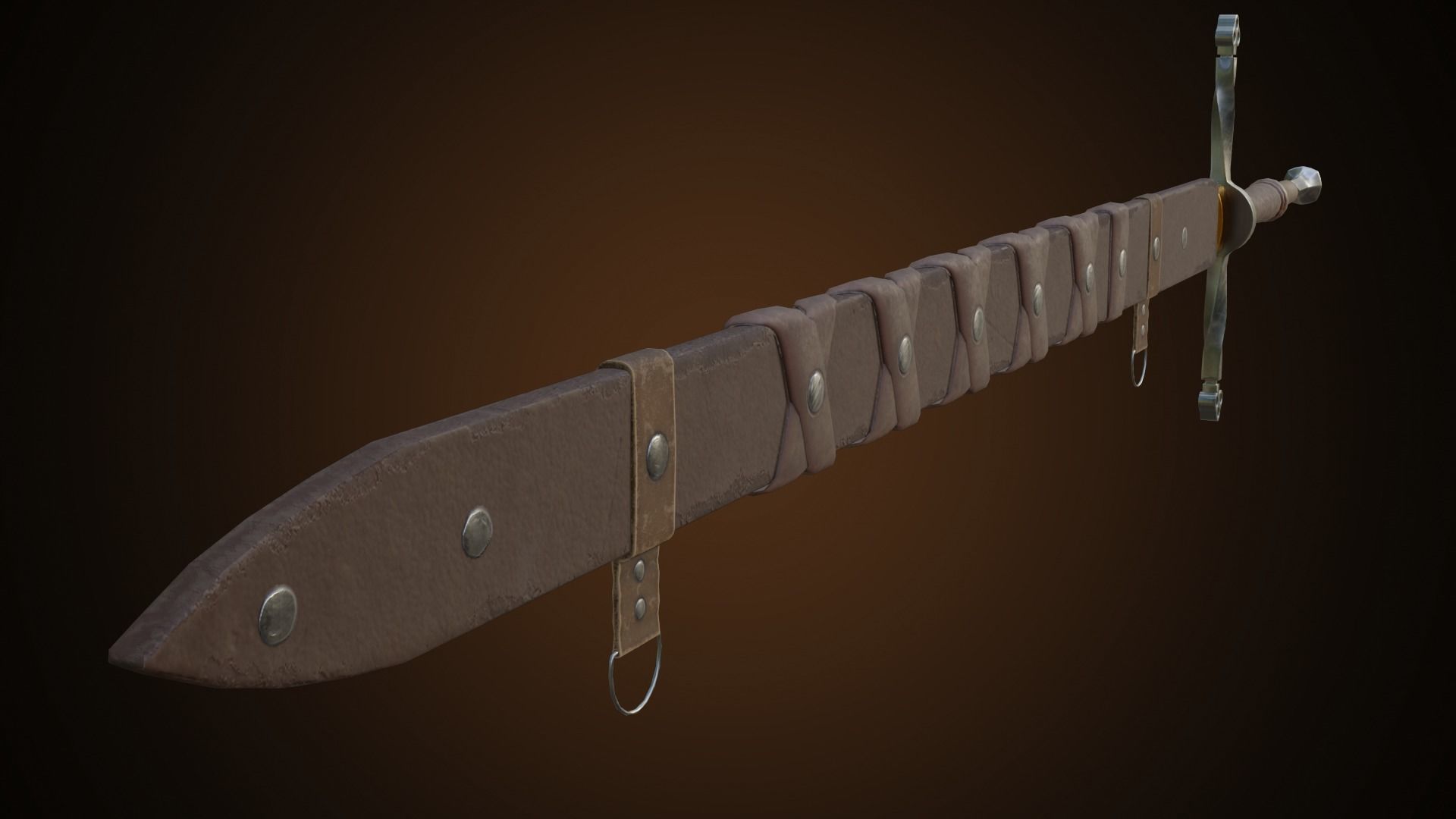 Two hand sword Low-poly 3D model_1