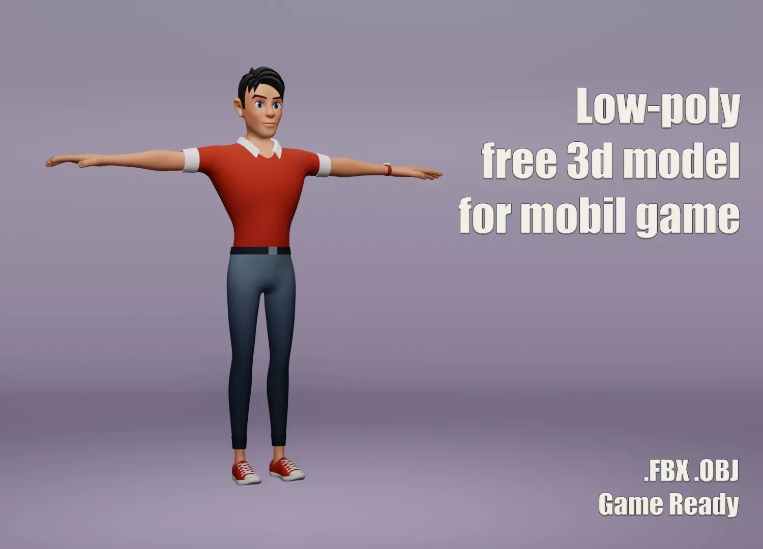 Male cartoon character Free low-poly 3D model_0