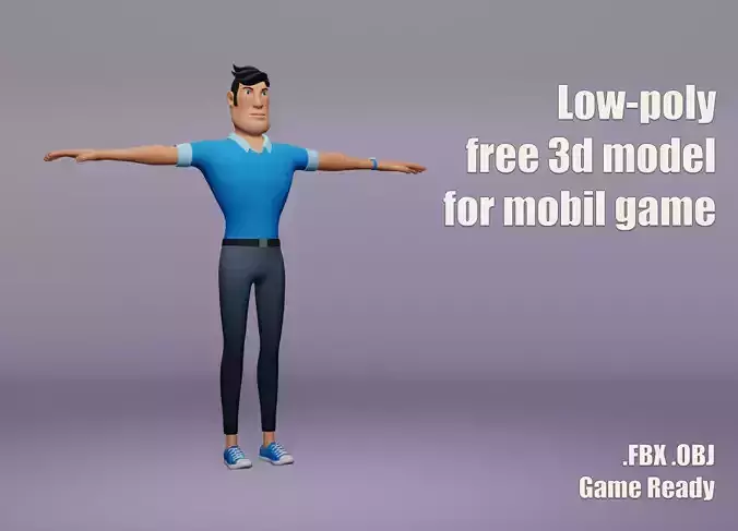 Male cartoon character Free low-poly 3D model