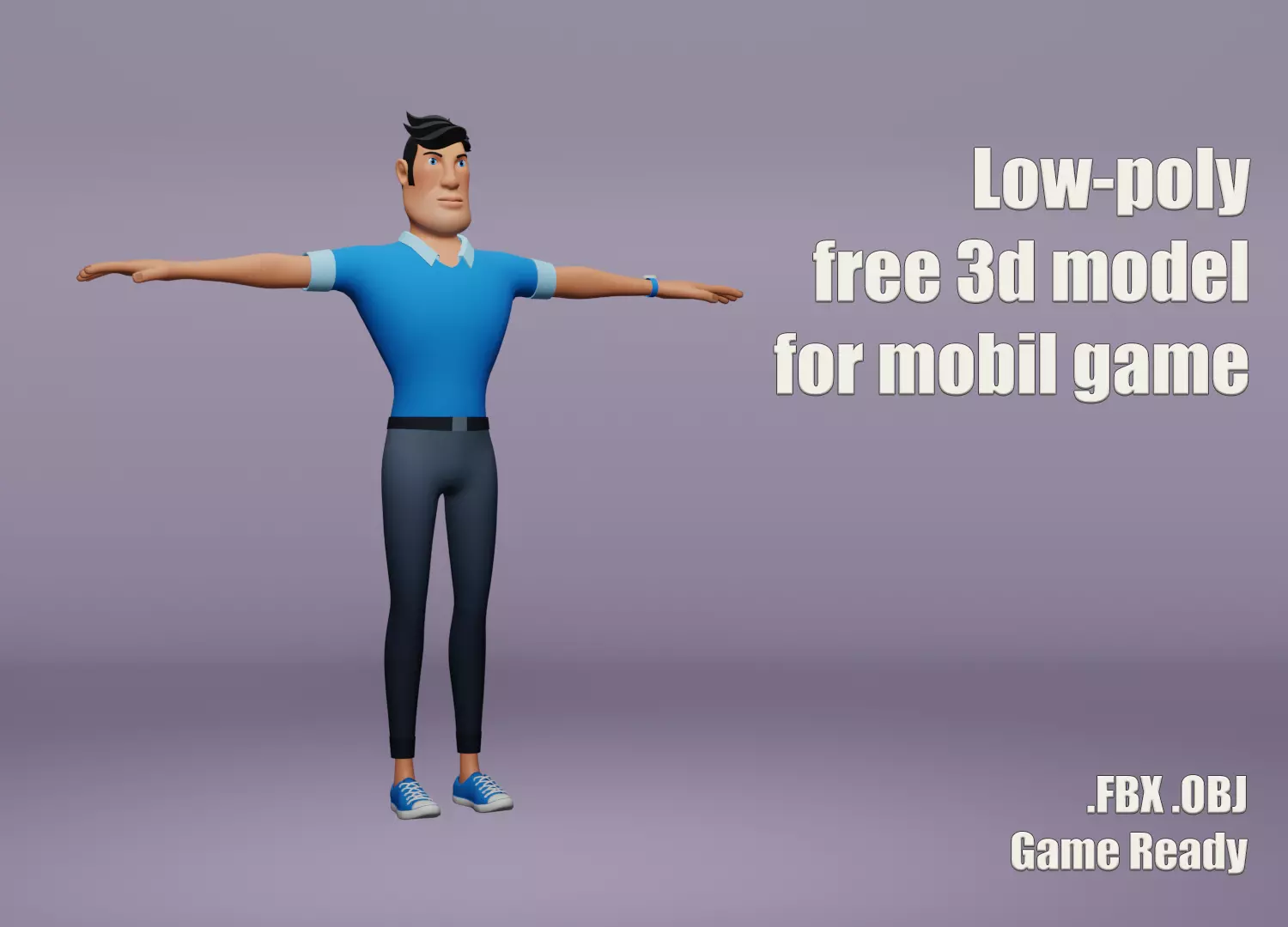 Male cartoon character Free low-poly 3D model_0