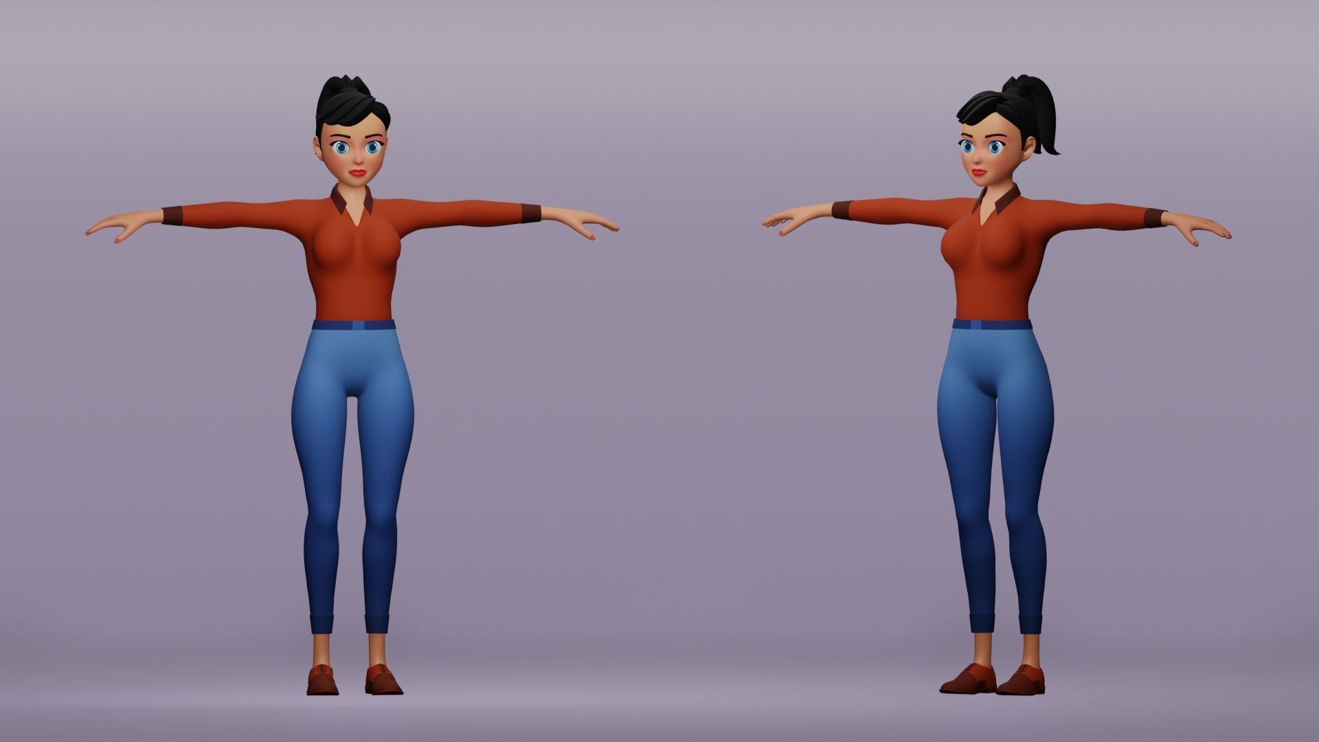Female cartoon character Free low-poly 3D model_2