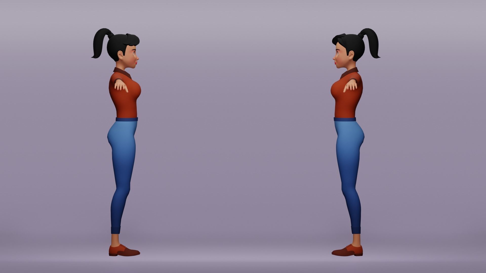 Female cartoon character Free low-poly 3D model_4